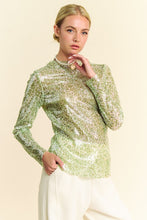 Load image into Gallery viewer, Davi &amp; Dani Sequin Mock Neck Long Sleeve Mesh Top