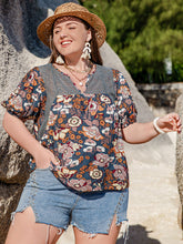 Load image into Gallery viewer, Plus Size Printed Notched Half Sleeve Blouse