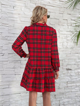 Load image into Gallery viewer, Ruffle Hem Plaid Button Down Long Sleeve Dress