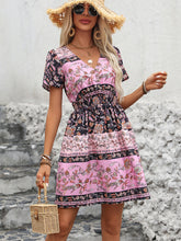 Load image into Gallery viewer, Printed V-Neck Short Sleeve Mini Dress