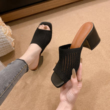 Load image into Gallery viewer, Block Heel Knit Sandals