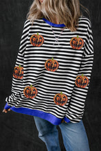 Load image into Gallery viewer, Pumpkin Striped Round Neck Long Sleeve Sweatshirt