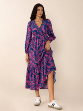 Load image into Gallery viewer, Printed V-Neck Long Sleeve Midi Dress