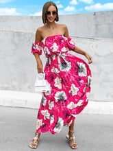 Load image into Gallery viewer, Pleated Floral Off-Shoulder Short Sleeve Midi Dress