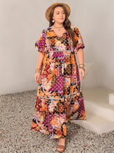 Load image into Gallery viewer, Plus Size Printed V-Neck Half Sleeve Maxi Dress