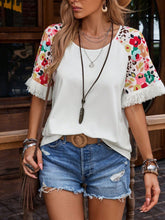 Load image into Gallery viewer, Fringe Round Neck Floral Half Sleeve T-Shirt