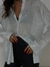 Load image into Gallery viewer, Sequin Button Up Long Sleeve Shirt