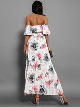 Load image into Gallery viewer, Pleated Floral Off-Shoulder Short Sleeve Midi Dress