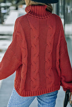 Load image into Gallery viewer, Cable-Knit Turtleneck Dropped Shoulder Sweater