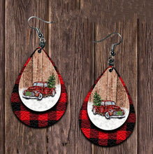 Load image into Gallery viewer, PU Leather Plaid Teardrop Earrings