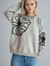 Load image into Gallery viewer, Flower Round Neck Long Sleeve Sweater