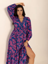 Load image into Gallery viewer, Printed V-Neck Long Sleeve Midi Dress