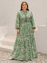 Load image into Gallery viewer, Plus Size Printed Notched Long Sleeve Maxi Dress