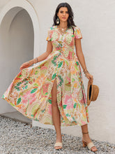 Load image into Gallery viewer, Printed V-Neck Short Sleeve Midi Dress