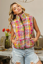 Load image into Gallery viewer, BiBi Quilted Washed Plaid Snap Down Vest