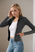 Load image into Gallery viewer, Basic Bae Pocketed Turtleneck Zip Up Denim Top