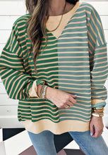 Load image into Gallery viewer, Contrast Striped Round Neck Long Sleeve Sweatshirt