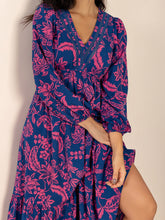 Load image into Gallery viewer, Printed V-Neck Long Sleeve Midi Dress