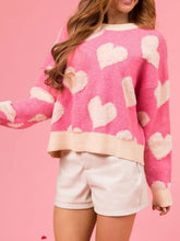 Load image into Gallery viewer, Valentine’s Day Fuzzy Heart Round Neck Long Sleeve Sweater