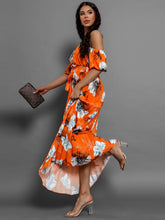 Load image into Gallery viewer, Pleated Floral Off-Shoulder Short Sleeve Midi Dress