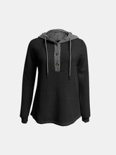 Load image into Gallery viewer, Full Size Waffle-Knit Contrast Long Sleeve Hoodie