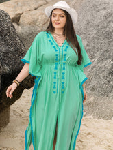 Load image into Gallery viewer, Plus Size Tied Fringe V-Neck Half Sleeve Dress