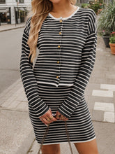 Load image into Gallery viewer, Striped Long Sleeve Top and Skirt Set