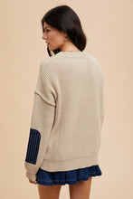 Load image into Gallery viewer, Annie Wear Contrast Round Neck Drop Shoulder Sweater with Patch Pocket