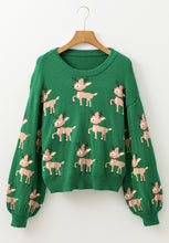 Load image into Gallery viewer, Reindeer Round Neck Drop Shoulder Sweater