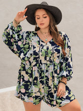 Load image into Gallery viewer, Plus Size Tied Printed Long Sleeve Romper