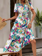 Load image into Gallery viewer, Printed Notched Short Sleeve Midi Dress