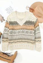 Load image into Gallery viewer, Geometric V-Neck Dropped Shoulder Sweater