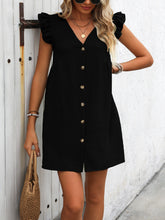 Load image into Gallery viewer, Button Up V-Neck Cap Sleeve Mini Dress