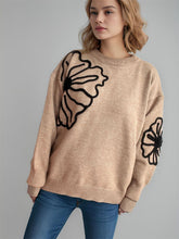 Load image into Gallery viewer, Flower Round Neck Long Sleeve Sweater