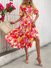 Load image into Gallery viewer, Printed V-Neck Flutter Sleeve Midi Dress