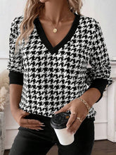 Load image into Gallery viewer, Houndstooth V-Neck Long Sleeve T-Shirt