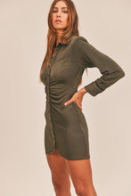 Load image into Gallery viewer, MABLE Front Ruched Button-Down Skinny Mini Shirt Dress