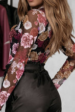 Load image into Gallery viewer, Floral Mock Neck Long Sleeve Mesh Top