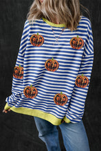 Load image into Gallery viewer, Pumpkin Striped Round Neck Long Sleeve Sweatshirt