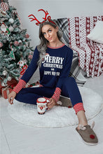 Load image into Gallery viewer, Striped Trim Letter Graphic Round Neck Top and Pants Set