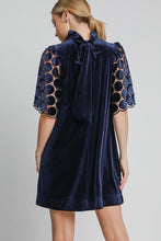 Load image into Gallery viewer, Umgee Dotted Lace Half Sleeve Mock Neck Back Tie Velvet Dress