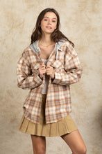 Load image into Gallery viewer, Drawstring Plaid Long Sleeve Hooded Jacket