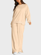 Load image into Gallery viewer, Round Neck Long Sleeve Top and Slit Pants Set