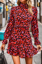 Load image into Gallery viewer, Heart Printed Mock Neck Flounce Sleeve Dress