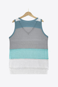 Striped Openwork V-Neck Knit Tank