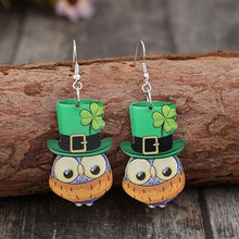 Load image into Gallery viewer, Owl Leprechaun Acrylic Dangle Earrings