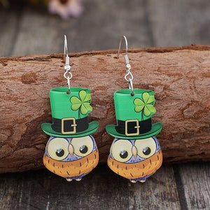 Owl Leprechaun Acrylic Dangle Earrings