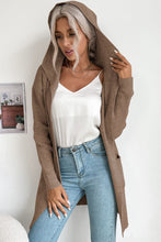Load image into Gallery viewer, Ribbed Open Front Hooded Cardigan with Pockets