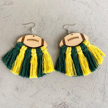 Load image into Gallery viewer, Fringe Detail Football Shape Wooden Dangle Earrings