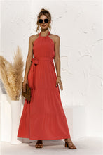 Load image into Gallery viewer, Halter Neck Tie Waist Tiered Maxi Dress